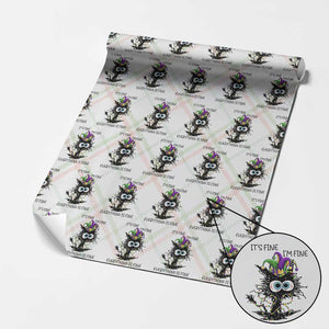 Funny Mardi Gras Cat Wrapping Paper Roll It's Fine I'm Fine Everything Is Fine Jester Hat Beads TS11 Christmas Plaid Print Your Wear