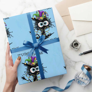 Funny Mardi Gras Cat Wrapping Paper Roll It's Fine I'm Fine Everything Is Fine Jester Hat Beads TS11 Light Blue Print Your Wear