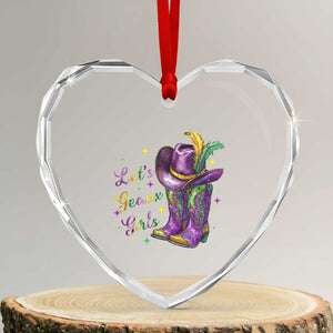 Funny Mardi Gras Cowgirl Heart Crystal Glass Ornament Let's Geaux Girls Western Cowgirl Boots Carnival TS11 Transparent Glass 3'' Heart Print Your Wear