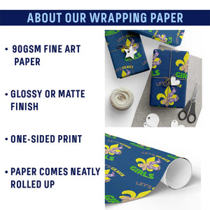 Funny Mardi Gras Cowgirl Wrapping Paper Roll Let's Geaux Girls Fleur De Lys TS11 Print Your Wear