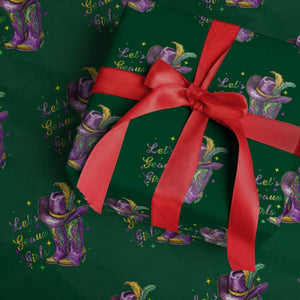 Funny Mardi Gras Cowgirl Wrapping Paper Roll Let's Geaux Girls Western Cowgirl Boots Carnival TS11 Green Print Your Wear
