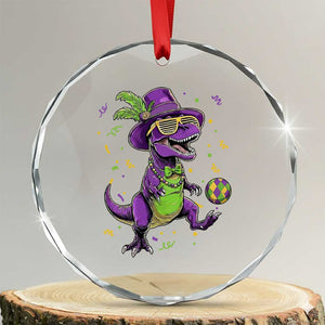 Funny Mardi Gras Dinosaur Playing Soccer Crystal Glass Ornament TS12 Transparent Glass 3'' Circle Print Your Wear
