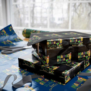 Funny Mardi Gras Drinking Team Wrapping Paper Roll Cocktails Wine Crawfish Beads Glitter Print TS11 Black Print Your Wear