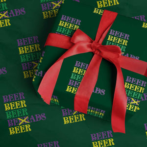 Funny Mardi Gras Drinking Wrapping Paper Roll Retro Beads Beer Carnival Party TS11 Green Print Your Wear