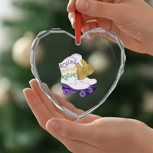 Funny Mardi Gras Heart Crystal Glass Ornament Rollin' With My Krewe Marching Boots Carnival Party TS11 Print Your Wear