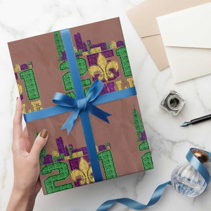 Funny Mardi Gras Mobile Alabama 251 Wrapping Paper Roll Skyline Area Code Glitter Print TS11 Mocha Print Your Wear