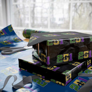 Funny Mardi Gras Mobile Alabama Wrapping Paper Roll 251 Area Code Glitter Print Fleur De Lis TS11 Black Print Your Wear
