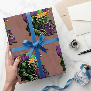 Funny Mardi Gras Rougarou Wrapping Paper Roll Cryptids Of Louisiana Jester Hat TS11 Mocha Print Your Wear