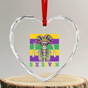 Funny Mardi Gras Skeleton Heart Crystal Glass Ornament Six Seven Meme TS12 Transparent Glass 3'' Heart Print Your Wear