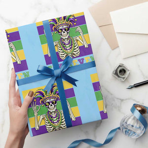 Funny Mardi Gras Skeleton Wrapping Paper Roll Six Seven Meme TS12 Light Blue Print Your Wear