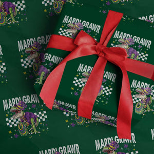 Funny Mardi Gras T-rex Dinosaur Wrapping Paper Roll Mardi Grawr Beads Carnival Party TS11 Green Print Your Wear