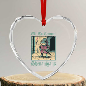 Funny Medieval Frog Knight Fantasy RPG Meme Heart Crystal Glass Ornament Off To Commit Shenanigans