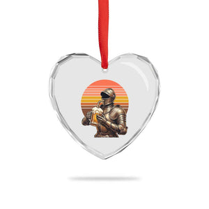 Funny Medieval Renaissance Drinker Heart Crystal Glass Ornament Vintage Knight In Armor Beer Lover