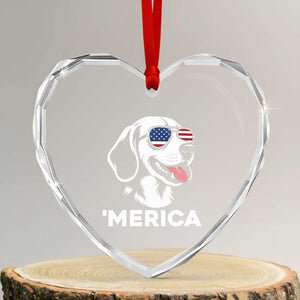 Funny Merica Beagle Lover 4th Of July Heart Crystal Glass Ornament Patriotic Dog Gift
