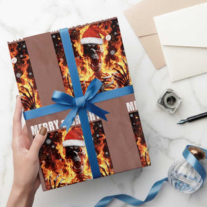 Funny Merry And Bright Wrapping Paper Roll Christmas Chaos Xmas Skeleton Fire Flames TS11 Mocha Print Your Wear