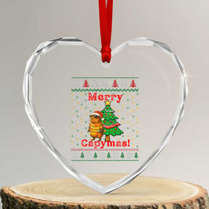 Funny Merry Capymas Heart Crystal Glass Ornament Capybara Xmas Party TS12 Transparent Glass 3'' Heart Print Your Wear