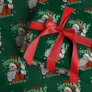 Funny Merry Christmas Assholes Wrapping Paper Roll Xmas Naughty Santa Adult Jokes TS11 Green Print Your Wear
