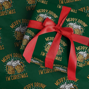 Funny Merry Drunk I'm Christmas Wrapping Paper Roll Vintage Beer Mugs Xmas TS11 Green Print Your Wear