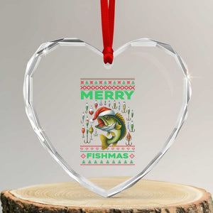 Funny Merry Fishmas Ugly Sweater Heart Crystal Glass Ornament Fisherman Christmas Gift TS12 Transparent Glass 3'' Heart Print Your Wear