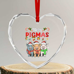Funny Merry Pigmas Heart Crystal Glass Ornament Christmas Pigs Farm Gift TS12 Transparent Glass 3'' Heart Print Your Wear