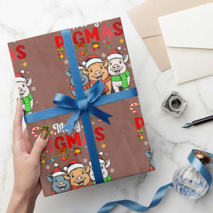 Funny Merry Pigmas Wrapping Paper Roll Christmas Pigs Farm Gift TS12 Mocha Print Your Wear