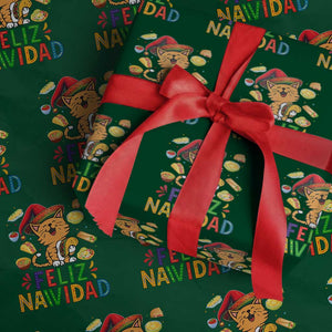 Funny Mexican Cat Christmas Wrapping Paper Roll Feliz Navidad Sombrero Kitty Xmas TS14 Green Print Your Wear