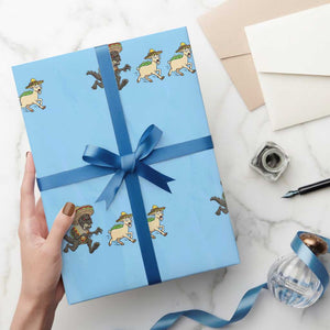 Funny Mexican Fiesta Gift Wrapping Paper Roll Chupacabra Chasing Taco Goat TS12 Light Blue Print Your Wear