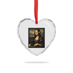 Funny Mona Lisa Bass Face Heart Crystal Glass Ornament Vintage DJ Producer Music Lover Gift