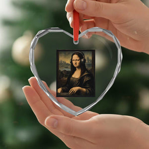 Funny Mona Lisa Bass Face Heart Crystal Glass Ornament Vintage DJ Producer Music Lover Gift