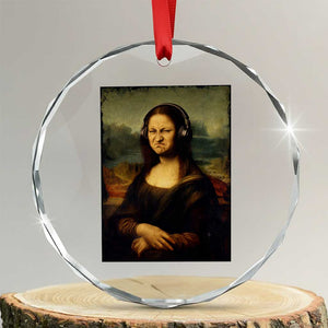 Funny Mona Lisa Bass Face Music Lovers DJs Crystal Glass Ornament