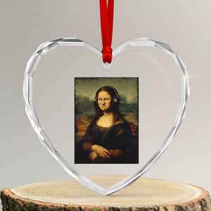 Funny Mona Lisa Bass Face Music Lovers DJs Heart Crystal Glass Ornament
