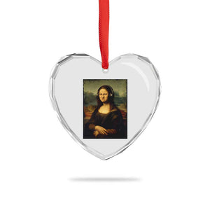 Funny Mona Lisa Bass Face Music Lovers DJs Heart Crystal Glass Ornament
