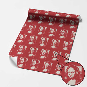 Funny Mona Lisa Wearing Headphones Bass Face Meme Wrapping Paper Roll Funny Classical Fine Art Parody Music Producer Graphic TS02 Red Print Your Wear