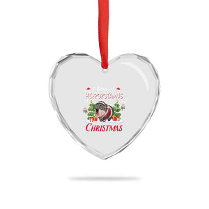 Funny Moo Deng Christmas Heart Crystal Glass Ornament I Want A Hippopotamus For Christmas Santa Baby Pygmy TS11 Print Your Wear