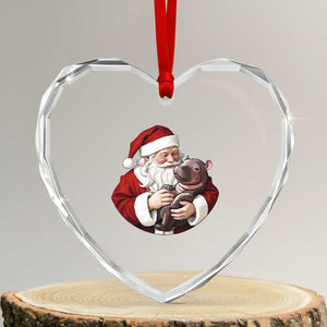 Funny Moo Deng Christmas Heart Crystal Glass Ornament Santa Cute Hippo Zoo Meme Baby Pygmy TS11 Transparent Glass 3'' Heart Print Your Wear
