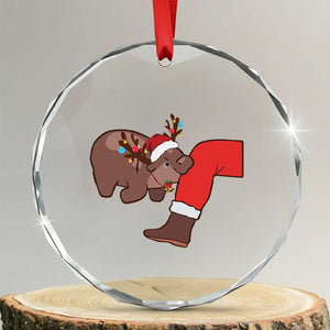 Funny Moo-Deng Xmas Crystal Glass Ornament MooDengMas Xmas Baby Pygmy Hippo Cute Zoo For Family Tee TS10 Transparent Glass 3'' Circle Print Your Wear