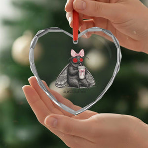 Funny Mothman Mothma'am Cute Pink Bow Coquette Heart Crystal Glass Ornament