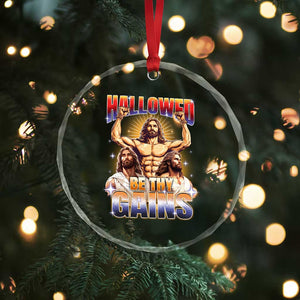 Funny Muscle Jesus Workout Crystal Glass Ornament Hallowed Be Thy Gains Weightlifting Humor TS11 Print Your Wear