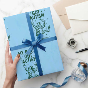 Funny My Bitch Got Autism Meme Wrapping Paper Roll Autistic Frog TS11 Light Blue Print Your Wear