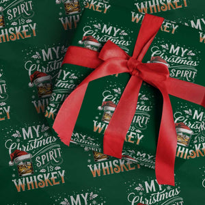 Funny My Christmas Spirit Is Whiskey Wrapping Paper Roll Holiday Drinking Festive Spirit TS02 Green Print Your Wear