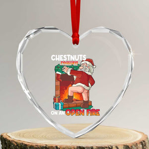 Funny Naughty Santa Heart Crystal Glass Ornament Chestnuts Roasting On An Open Fire Dirty Food Pun Xmas Joke TS02 Transparent Glass 3'' Heart Print Your Wear