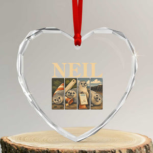 Funny Neil The Seal Heart Crystal Glass Ornament Viral Ocean Animal Meme Graphic