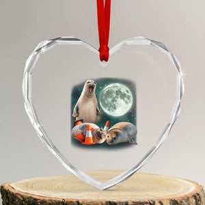 Funny Neil The Seal Howling at Moon 90s Retro Heart Crystal Glass Ornament TS11 Transparent Glass 3'' Heart Print Your Wear