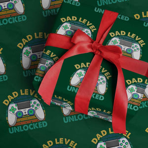 Funny New Dad Wrapping Paper Roll Retro Dad Level Unlocked Gaming Gamer TS10 Green Print Your Wear