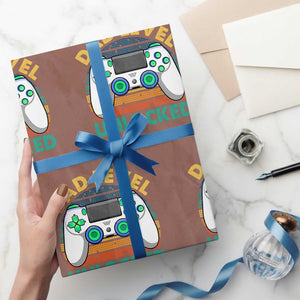 Funny New Dad Wrapping Paper Roll Retro Dad Level Unlocked Gaming Gamer TS10 Mocha Print Your Wear