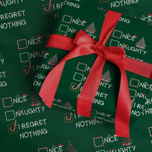 Funny Nice Naughty And I Regret Nothing Christmas List Wrapping Paper Roll Christmas Tree Candy Cane TS11 Green Print Your Wear