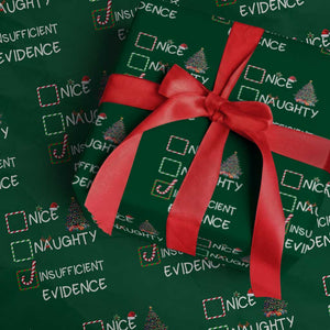Funny Nice Naughty Insufficient Evidence Wrapping Paper Roll Christmas Tree Candy Cane TS11 Green Print Your Wear