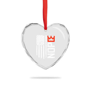 Funny Nope No Kings Vintage American Flag Heart Crystal Glass Ornament - Print Your Wear