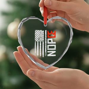Funny Nope No Kings Vintage American Flag Heart Crystal Glass Ornament - Print Your Wear