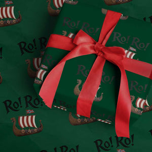 Funny Norwegian Viking Longship Ro Ro Wrapping Paper Roll Retro Norge Norway Flag Football Fans TS02 Green Print Your Wear